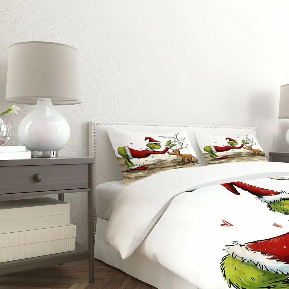 Grinch Max Reindeer Antlers Christmas Gift Duvet Cover Set Kids Bedding Set
