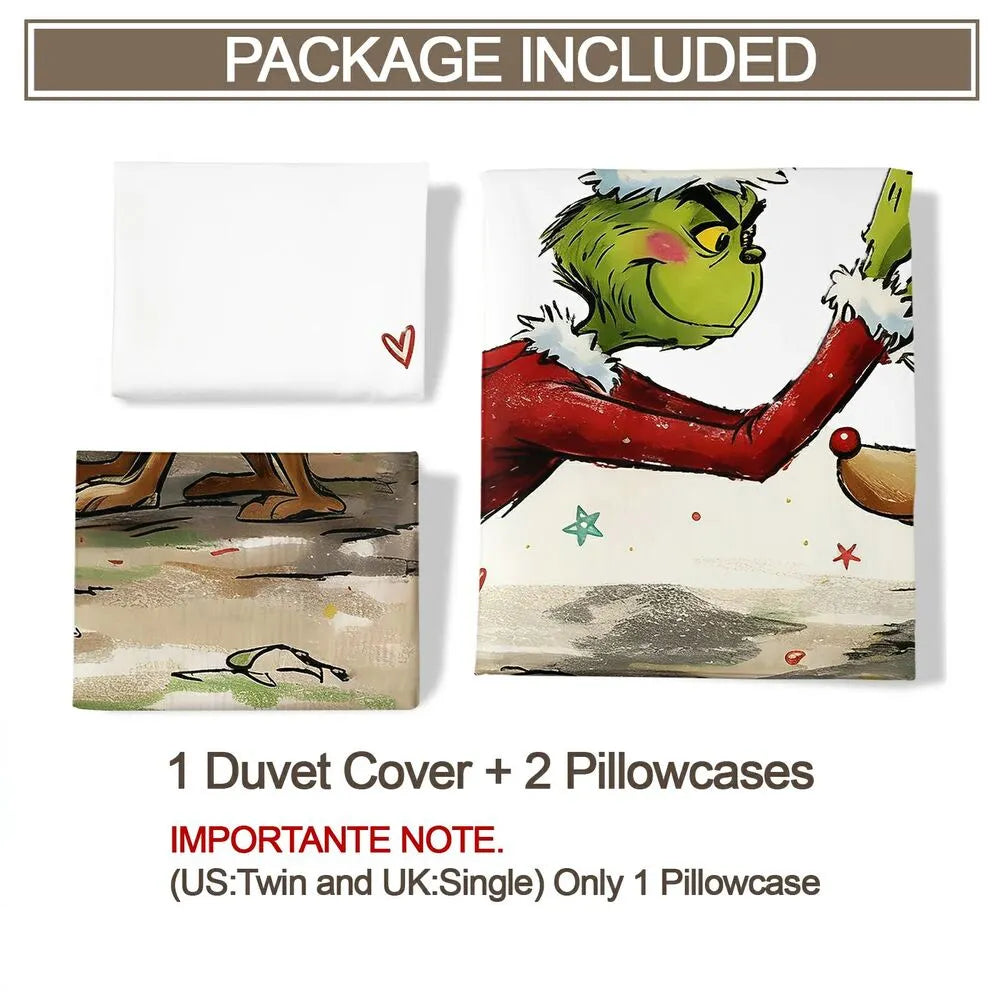 Grinch Max Reindeer Antlers Christmas Gift Duvet Cover Set Kids Bedding Set