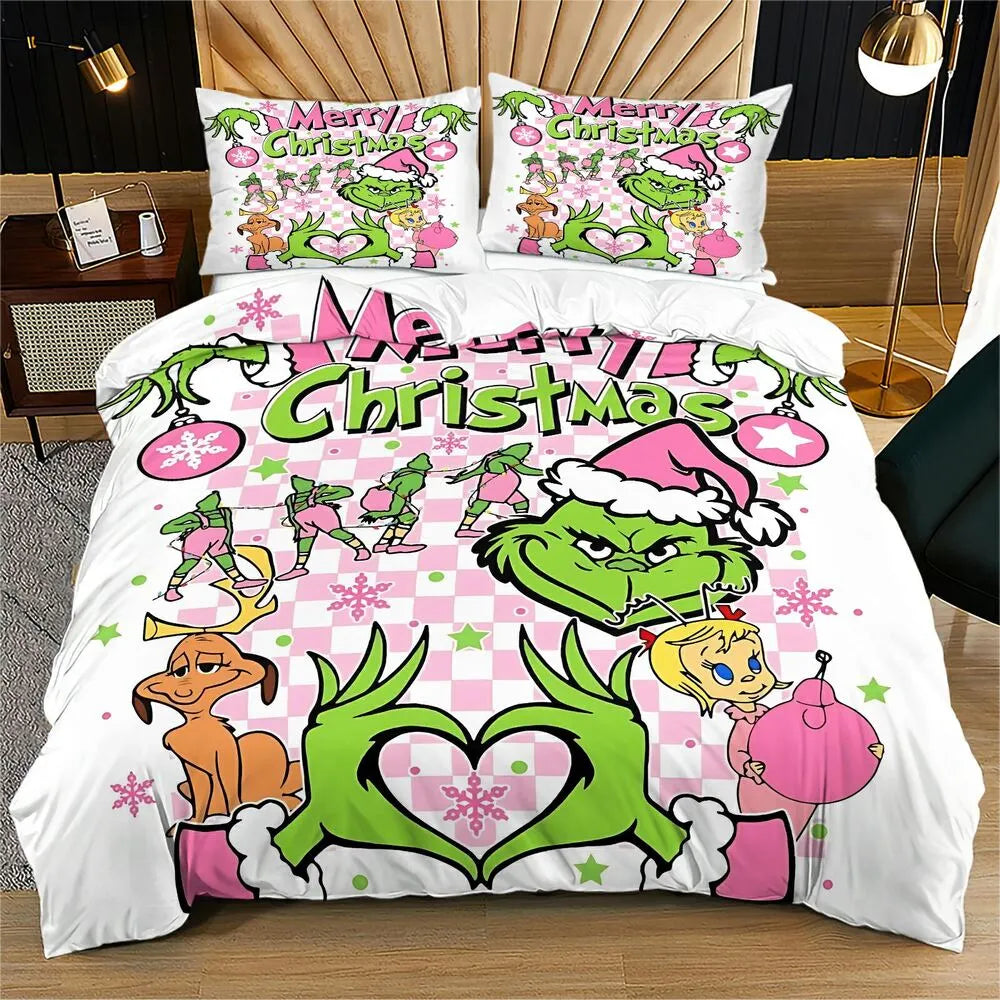 Christmas Cartoon Character Duvet Cover Set with Pillowcases Kids Bedding Set