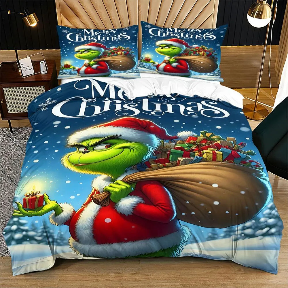 Grinch Merry Christmas Gift Duvet Cover Set Kids Bedding Set