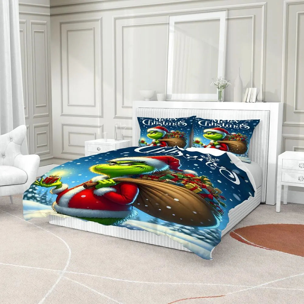 Grinch Merry Christmas Gift Duvet Cover Set Kids Bedding Set