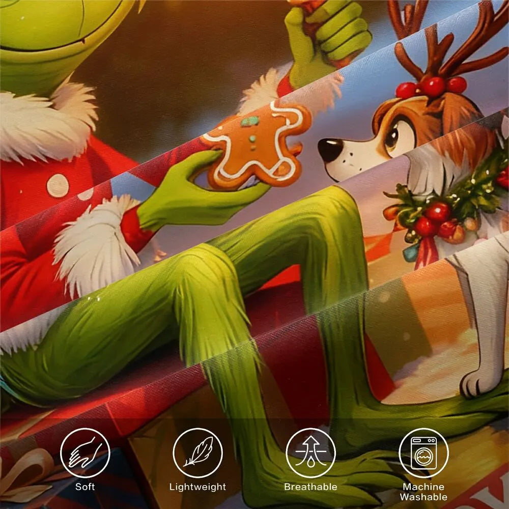 Grinch Merry Christmas Gingerbread Christmas Gift Duvet Cover Set Kids Bedding Set