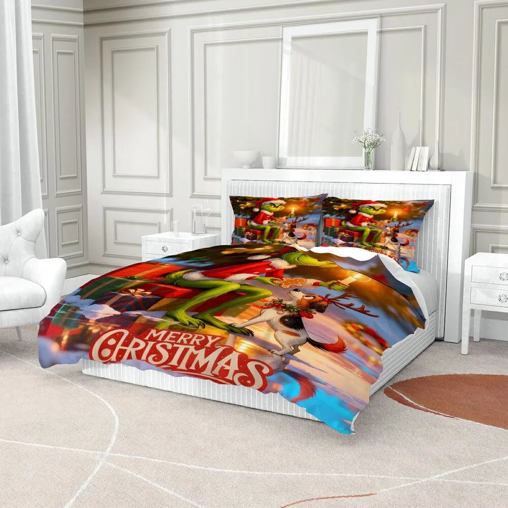 Grinch Merry Christmas Gingerbread Christmas Gift Duvet Cover Set Kids Bedding Set