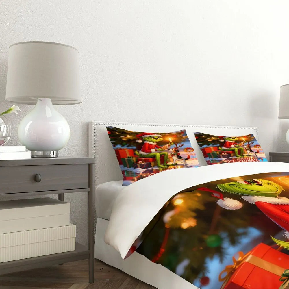 Grinch Merry Christmas Gingerbread Christmas Gift Duvet Cover Set Kids Bedding Set