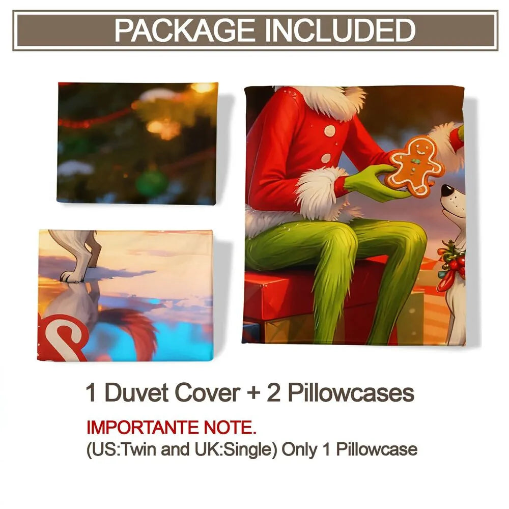 Grinch Merry Christmas Gingerbread Christmas Gift Duvet Cover Set Kids Bedding Set