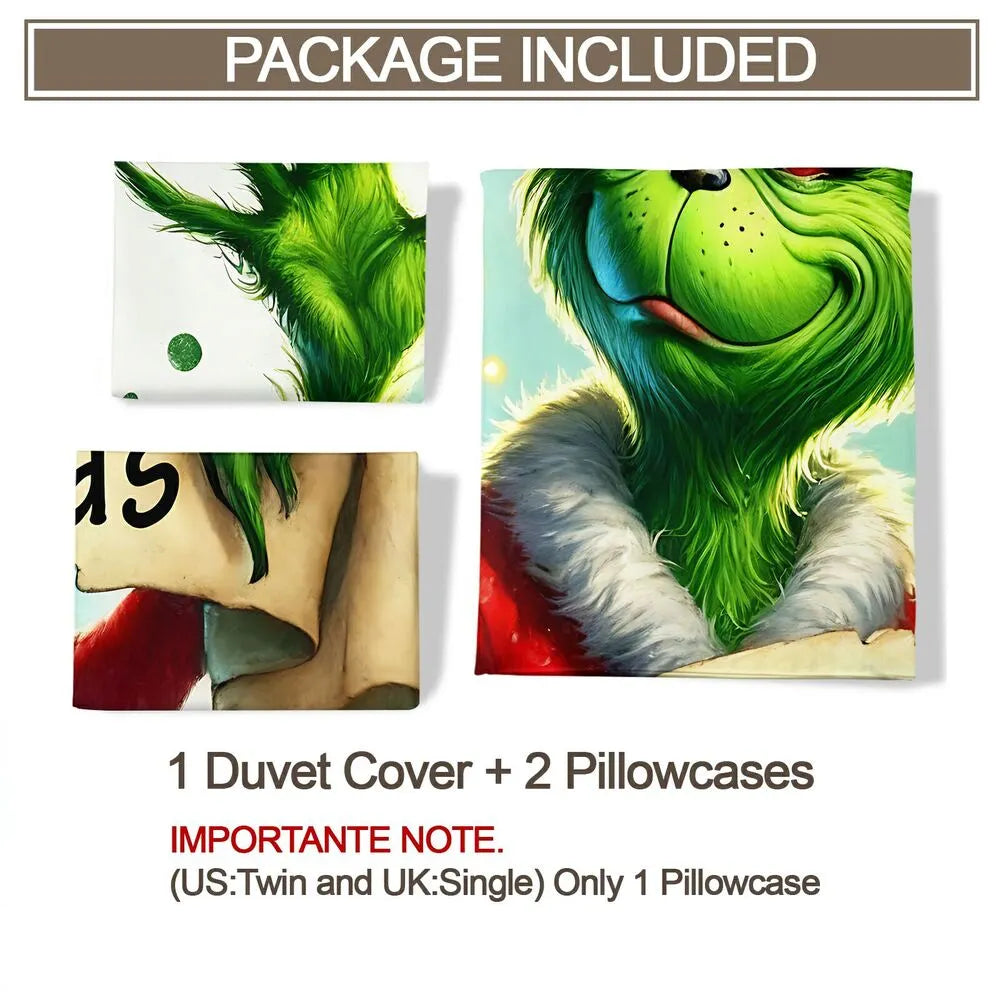 Grinch Merry Christmas Scroll Christmas Gift Duvet Cover Set Kids Bedding Set