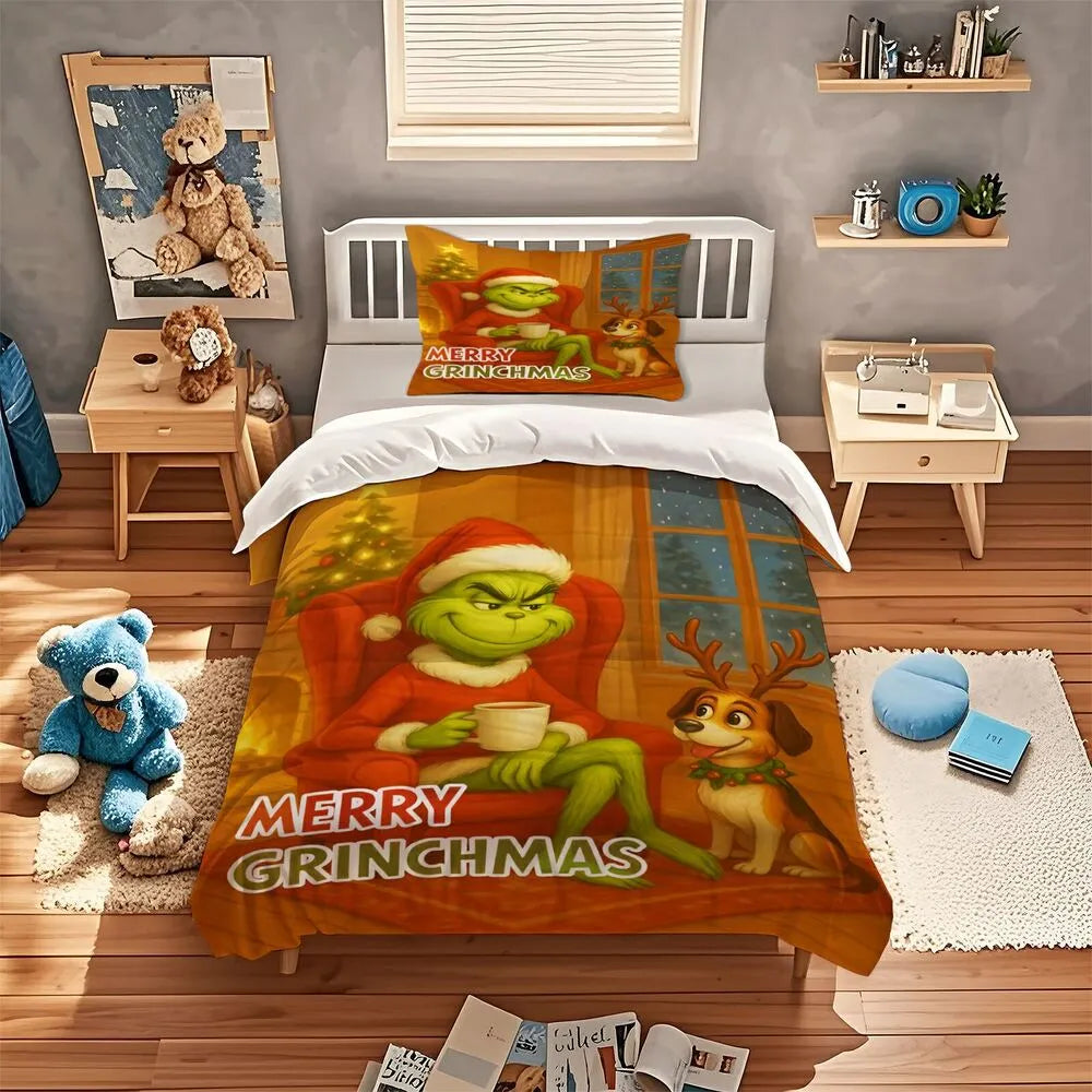 Grinch Merry Grinchmas Cozy Christmas Gift Duvet Cover Set Kids Bedding Set