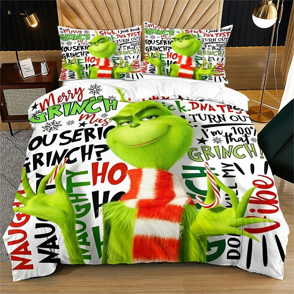 Grinch Merry Grinchmas Phrases Christmas Gift Duvet Cover Set Kids Bedding Set