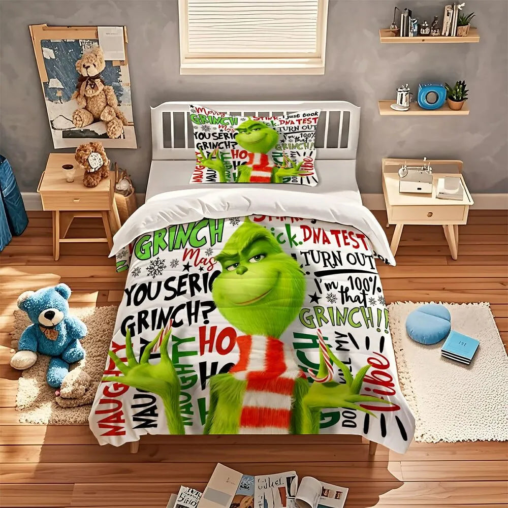 Grinch Merry Grinchmas Phrases Christmas Gift Duvet Cover Set Kids Bedding Set