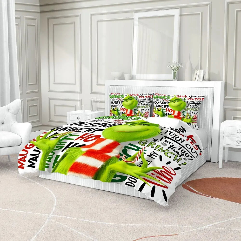 Grinch Merry Grinchmas Phrases Christmas Gift Duvet Cover Set Kids Bedding Set