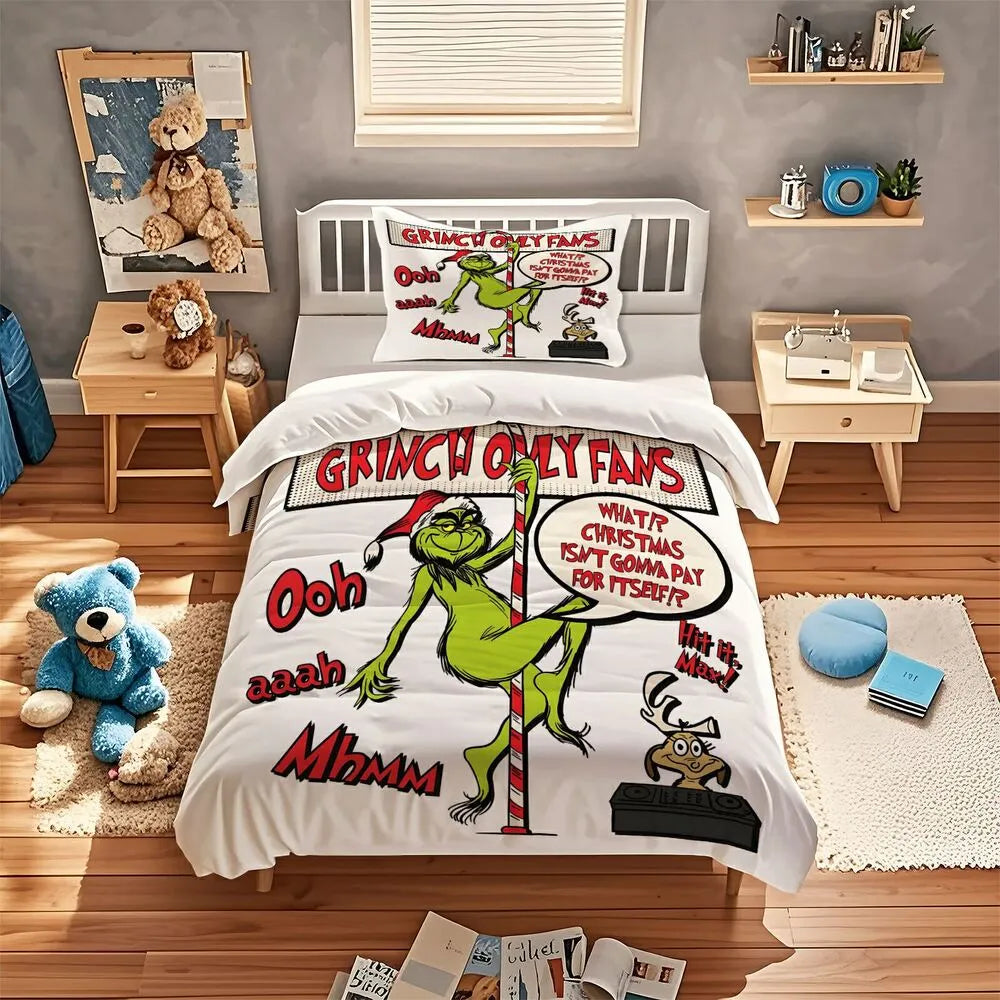 Grinch Only Fans Christmas Gift Duvet Cover Set Kids Bedding Set