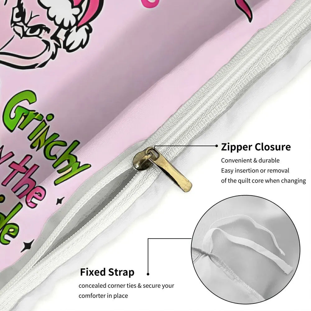 Grinch Pink Vibes Christmas Gift Duvet Cover Set Kids Bedding Set