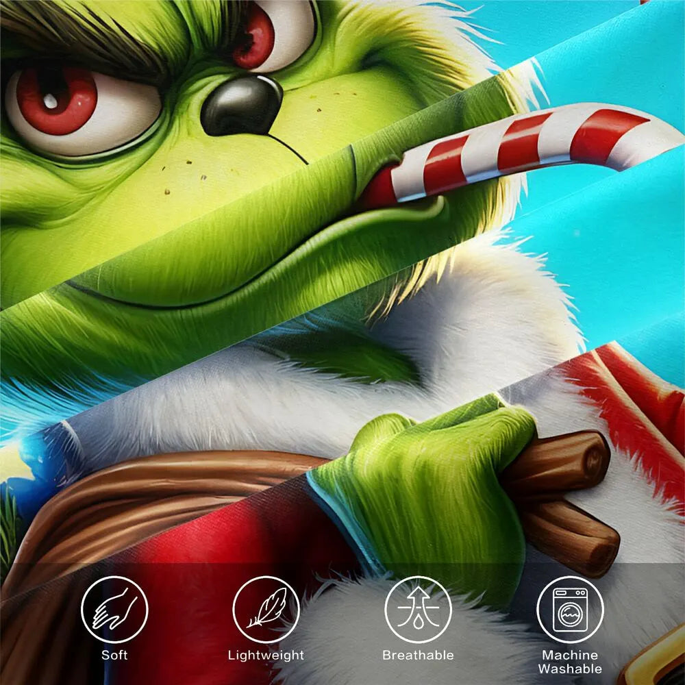 Grinch Santa Candy Cane Christmas Gift Duvet Cover Set Kids Bedding Set