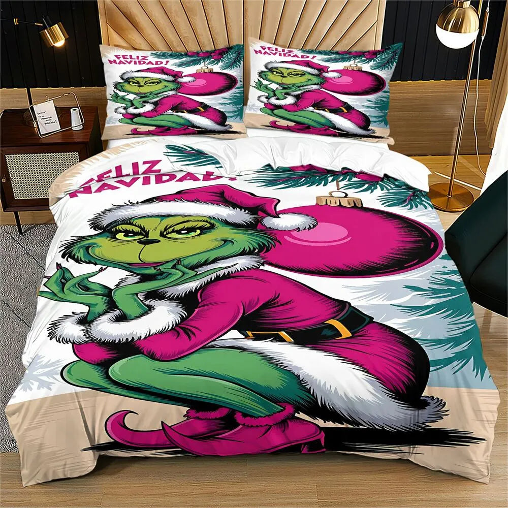 Grinch Santa Christmas Duvet Cover Set Kids Bedding Set
