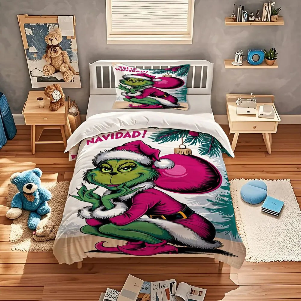 Grinch Santa Christmas Duvet Cover Set Kids Bedding Set