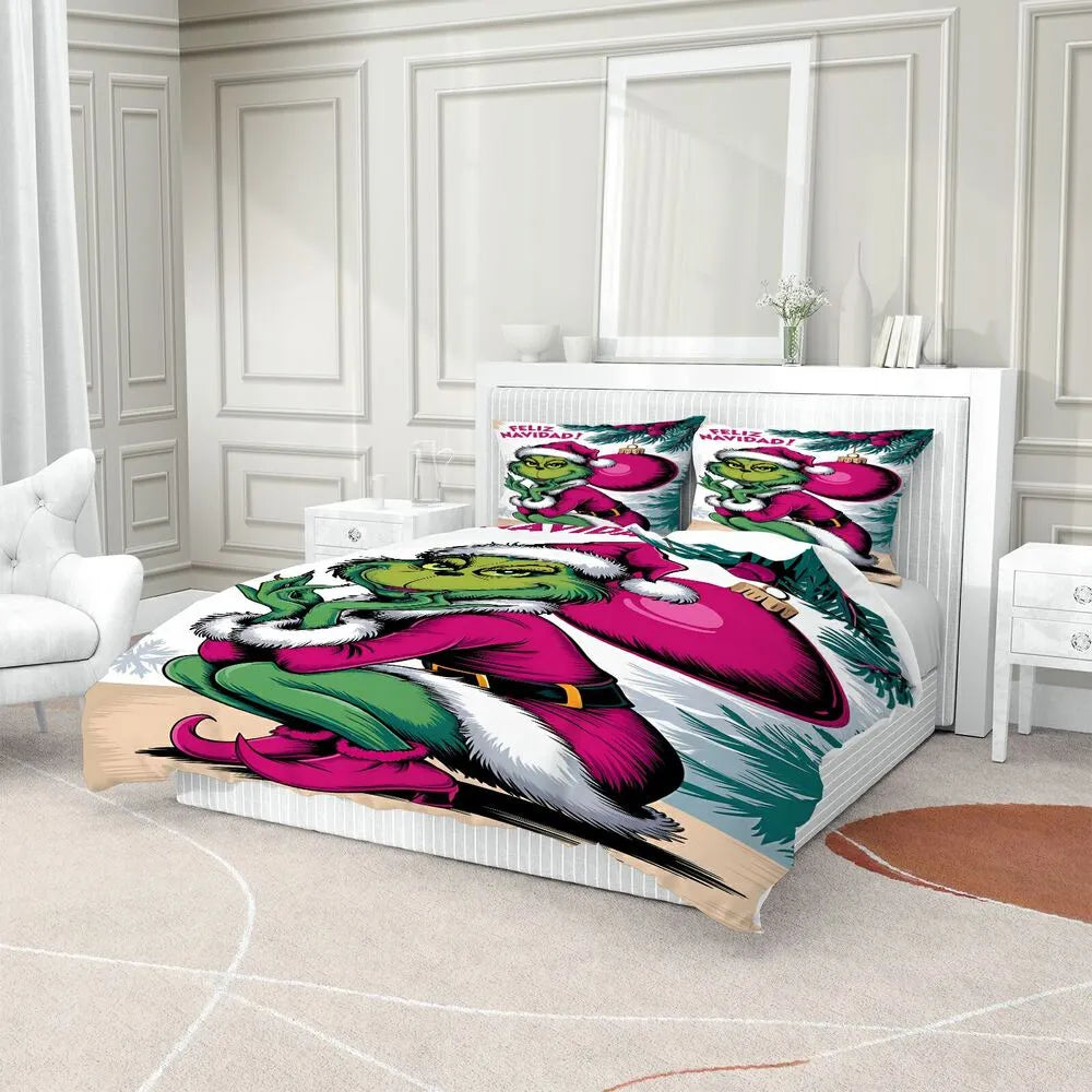 Grinch Santa Christmas Duvet Cover Set Kids Bedding Set
