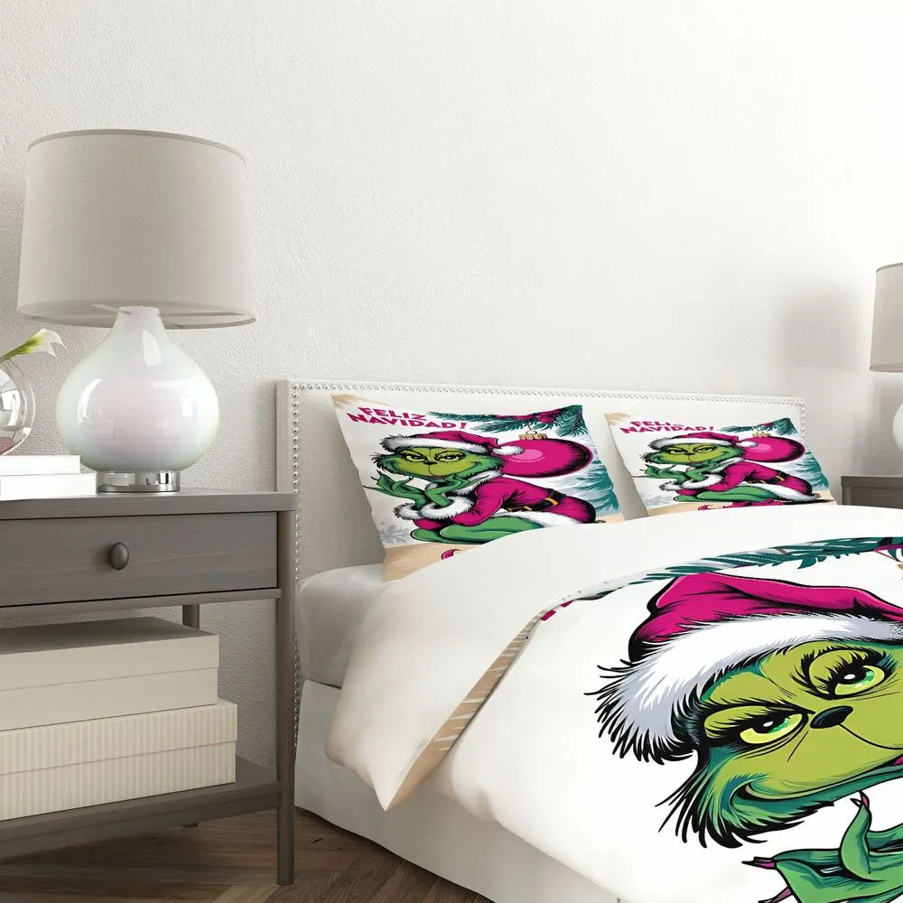 Grinch Santa Christmas Duvet Cover Set Kids Bedding Set