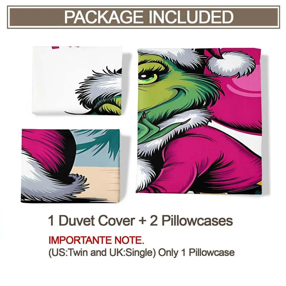 Grinch Santa Christmas Duvet Cover Set Kids Bedding Set