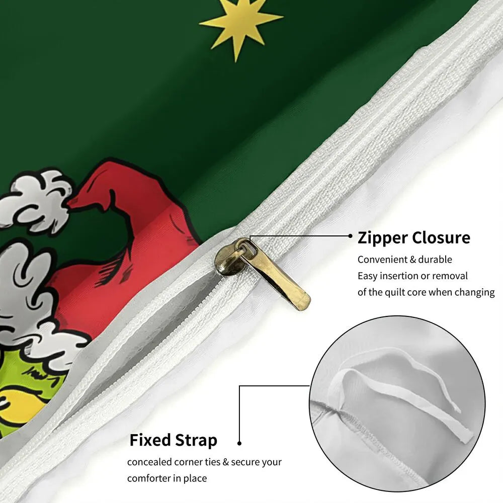 Grinch Santa Hat Christmas Gift Duvet Cover Set Kids Bedding Set