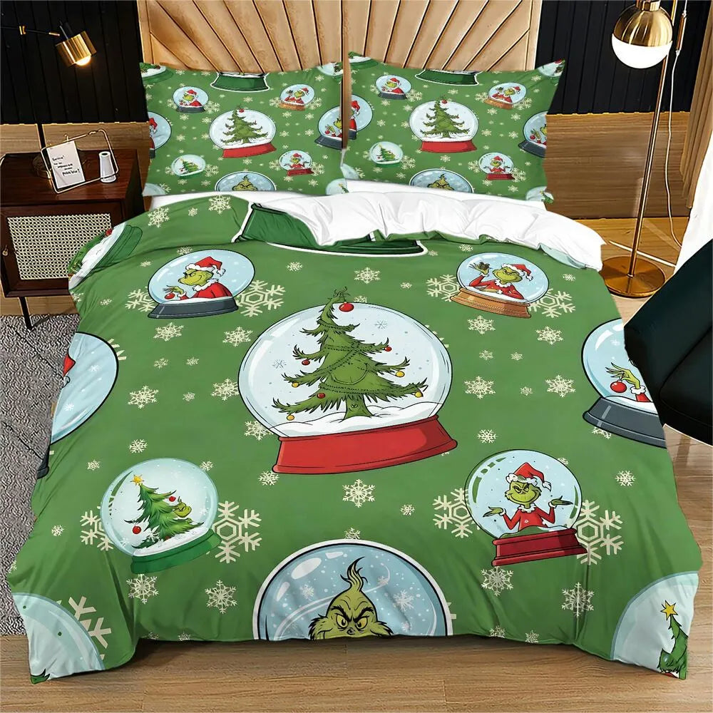 Grinch Snow Globe Christmas Gift Duvet Cover Set Kids Bedding Set