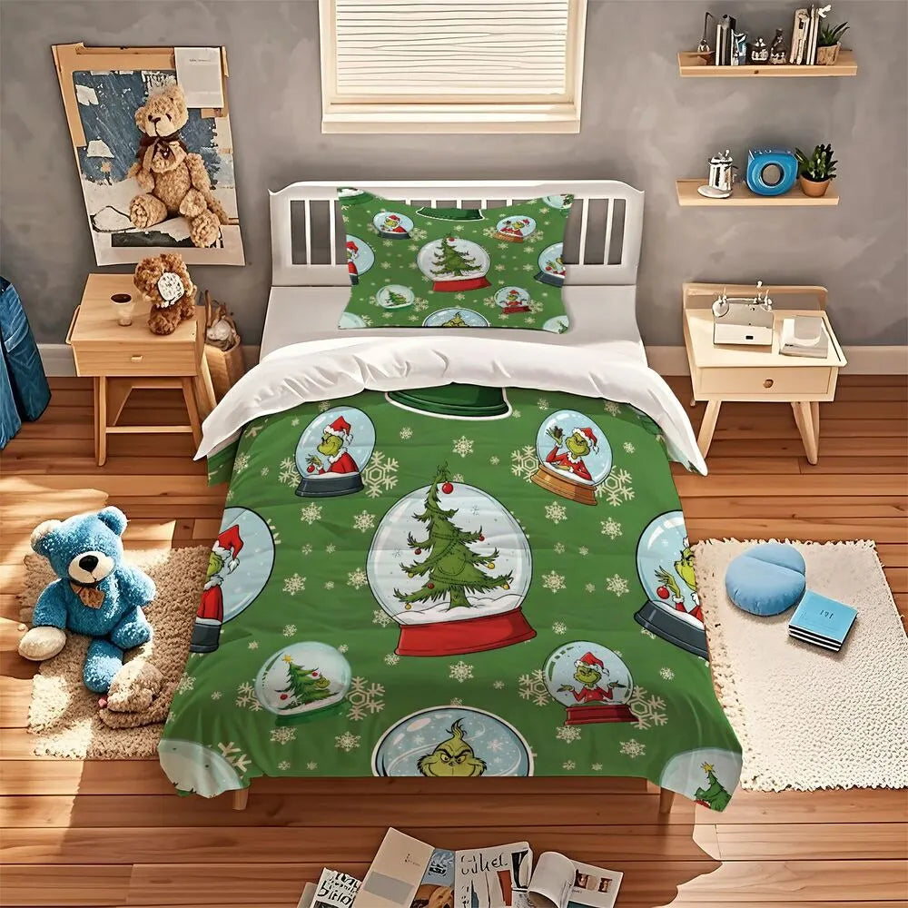 Grinch Snow Globe Christmas Gift Duvet Cover Set Kids Bedding Set
