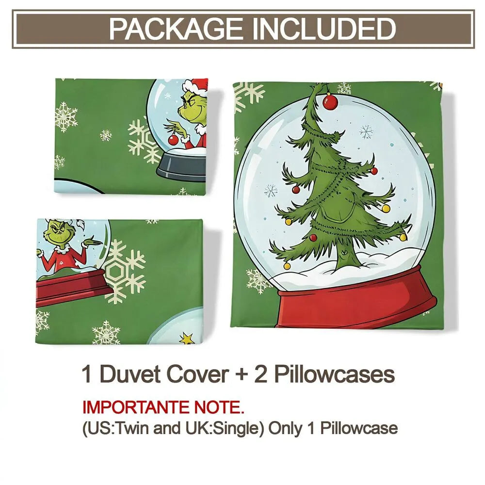Grinch Snow Globe Christmas Gift Duvet Cover Set Kids Bedding Set