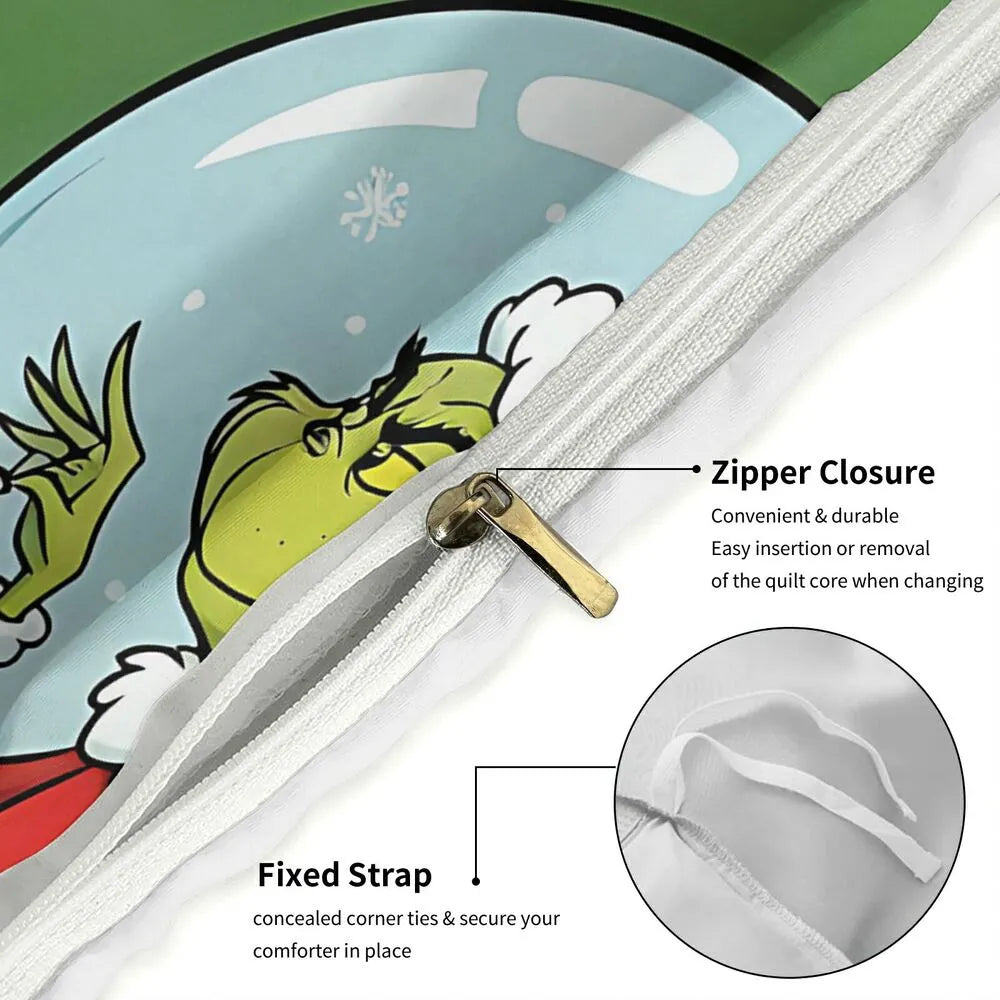 Grinch Snow Globe Christmas Gift Duvet Cover Set Kids Bedding Set