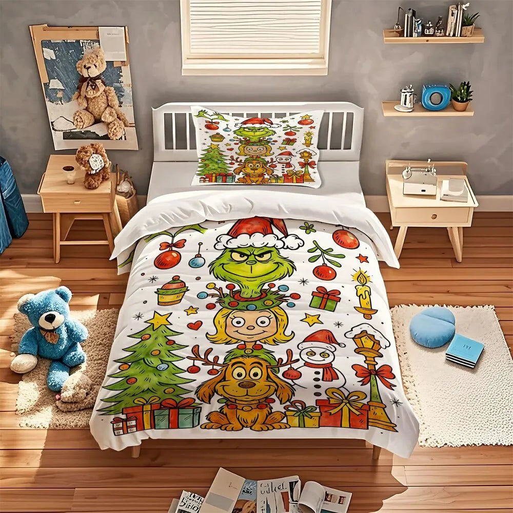 Grinch Stacked Characters Christmas Gift Duvet Cover Set Kids Bedding Set