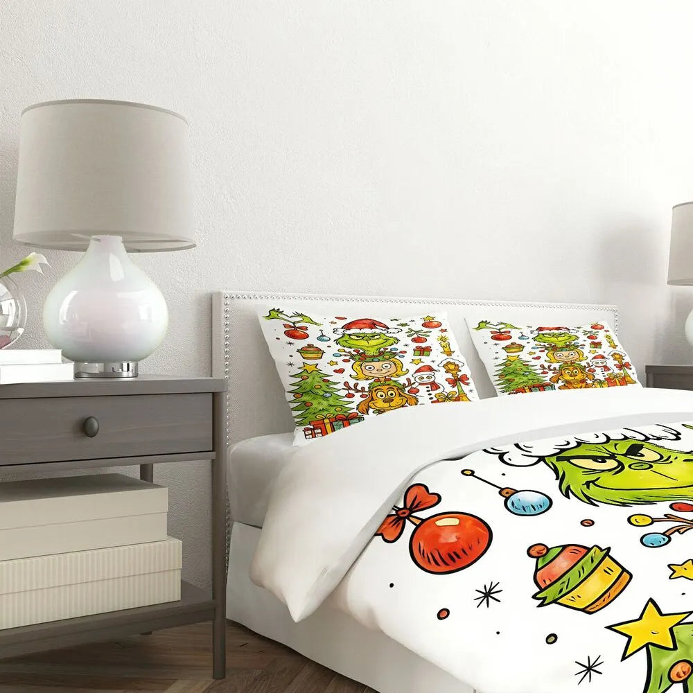 Grinch Stacked Characters Christmas Gift Duvet Cover Set Kids Bedding Set