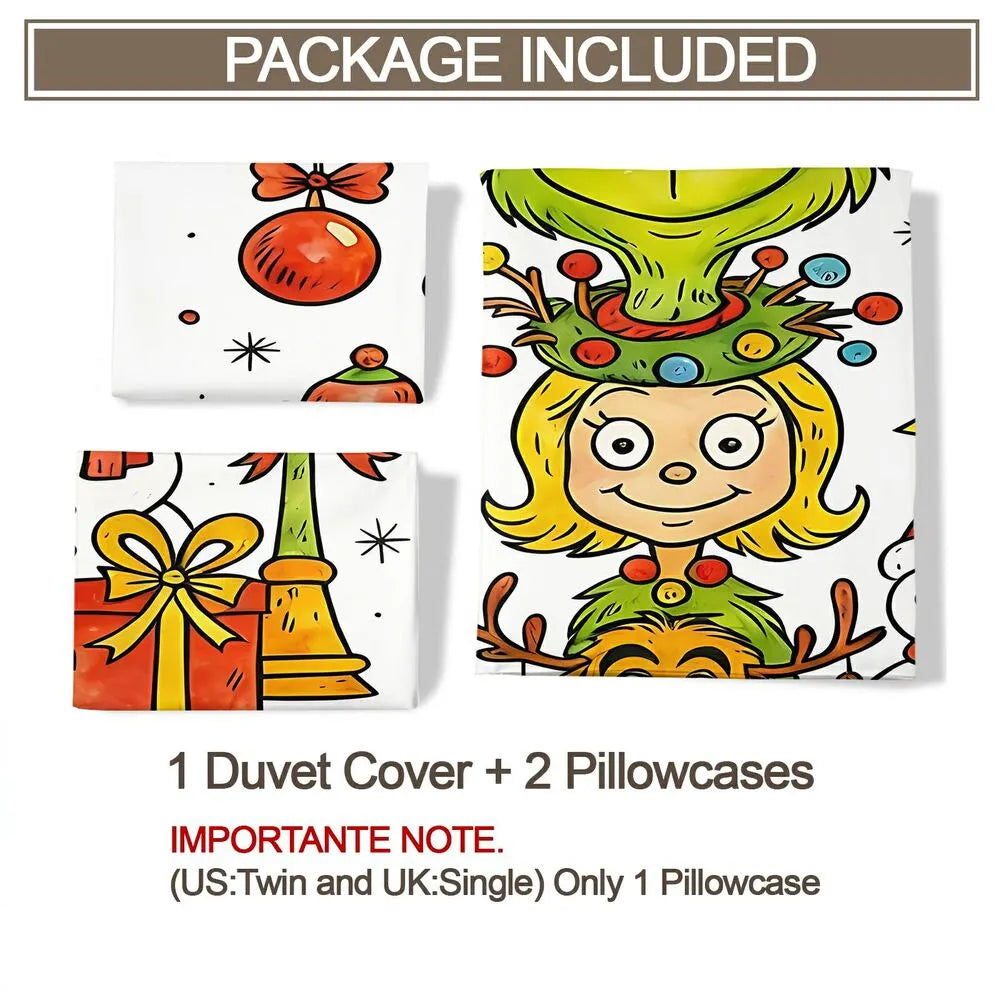 Grinch Stacked Characters Christmas Gift Duvet Cover Set Kids Bedding Set
