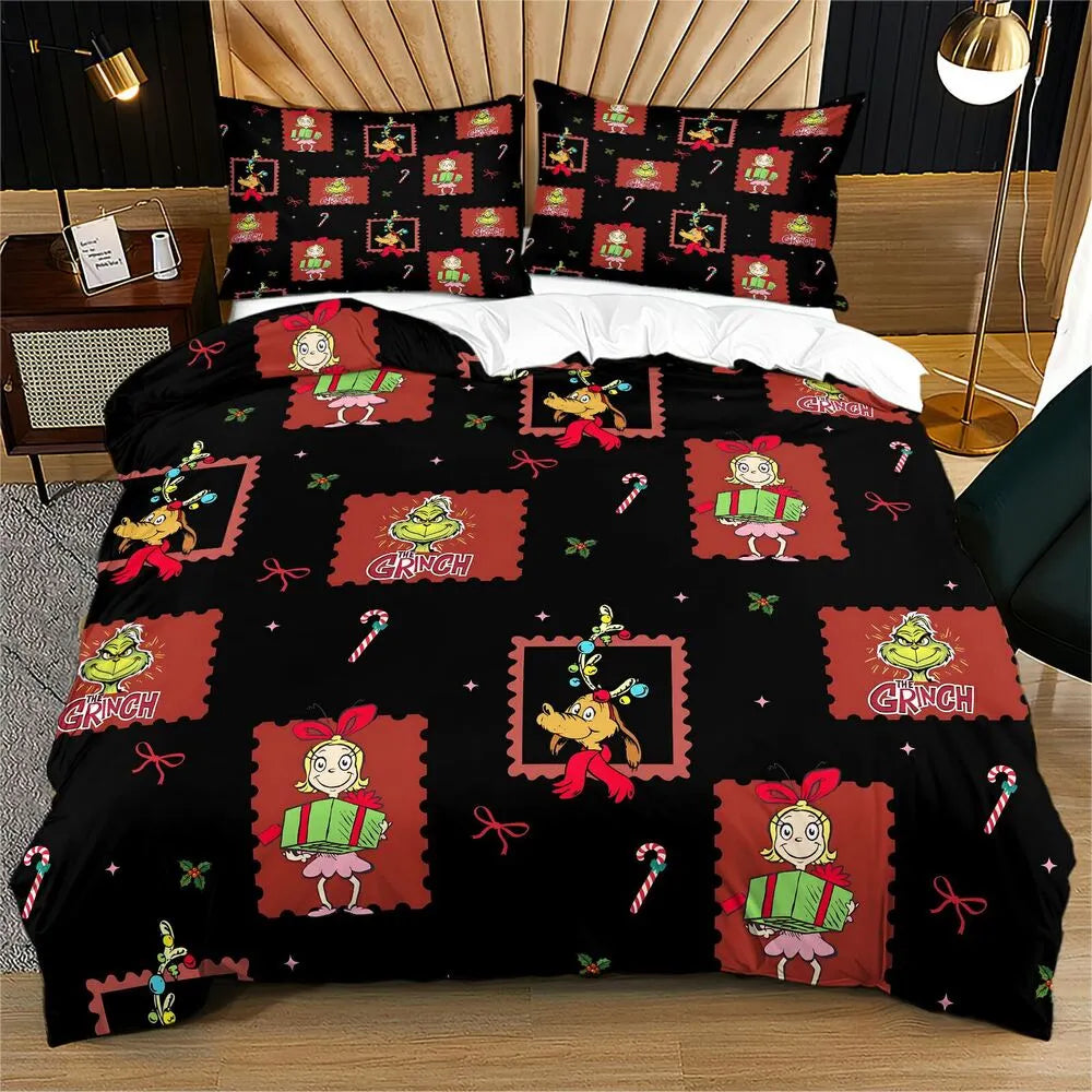 Grinch Stamp Christmas Gift Duvet Cover Set Kids Bedding Set