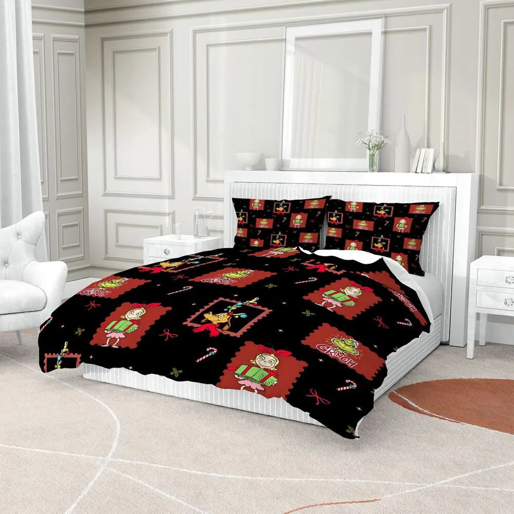 Grinch Stamp Christmas Gift Duvet Cover Set Kids Bedding Set