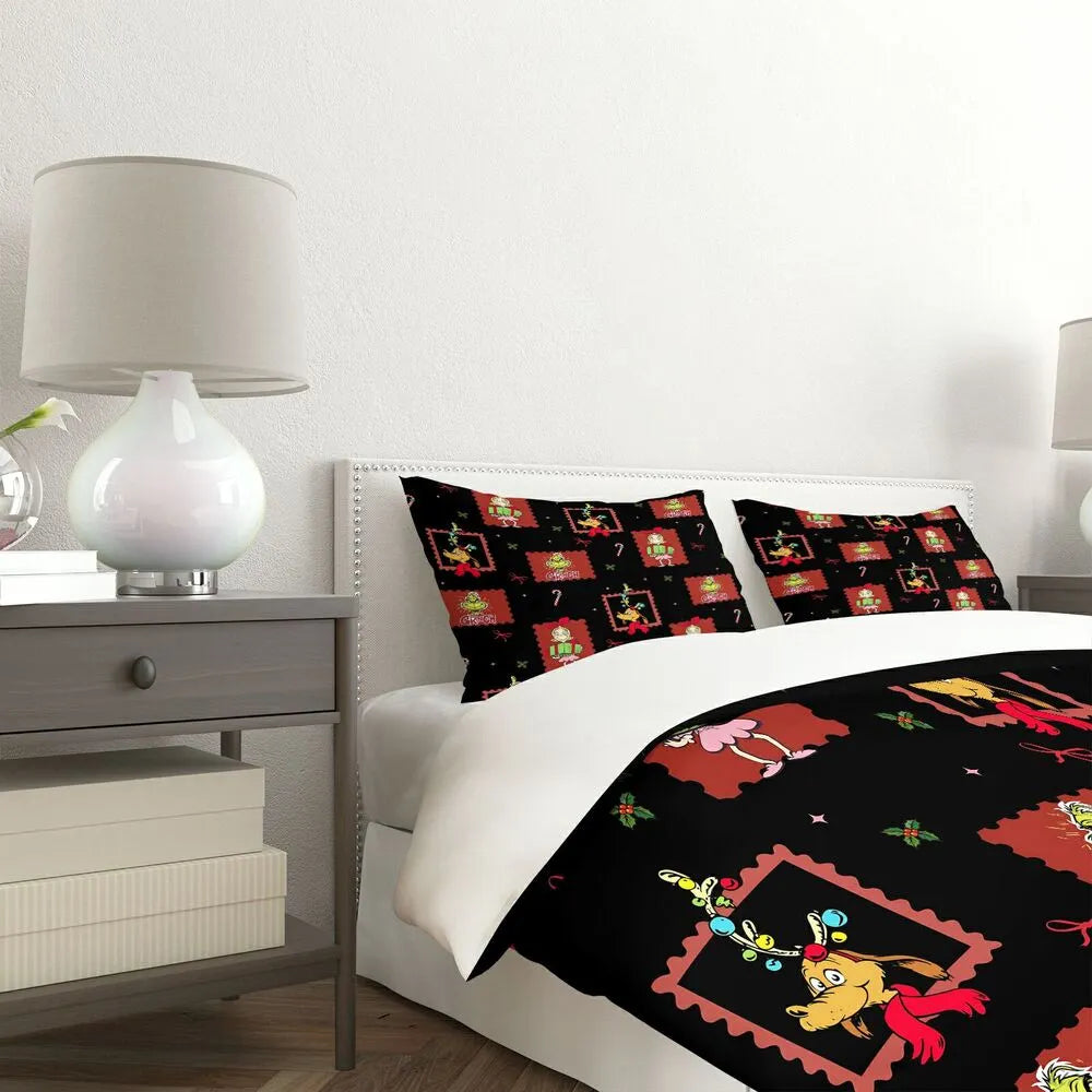 Grinch Stamp Christmas Gift Duvet Cover Set Kids Bedding Set