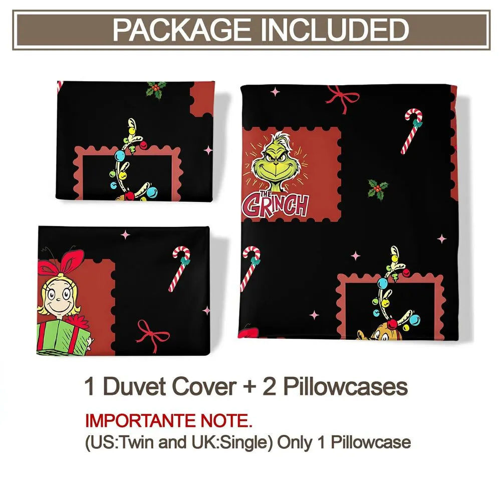 Grinch Stamp Christmas Gift Duvet Cover Set Kids Bedding Set