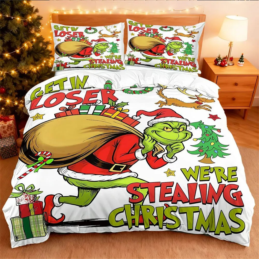 Grinch Stealing Christmas Christmas Gift Duvet Cover Set Kids Bedding Set