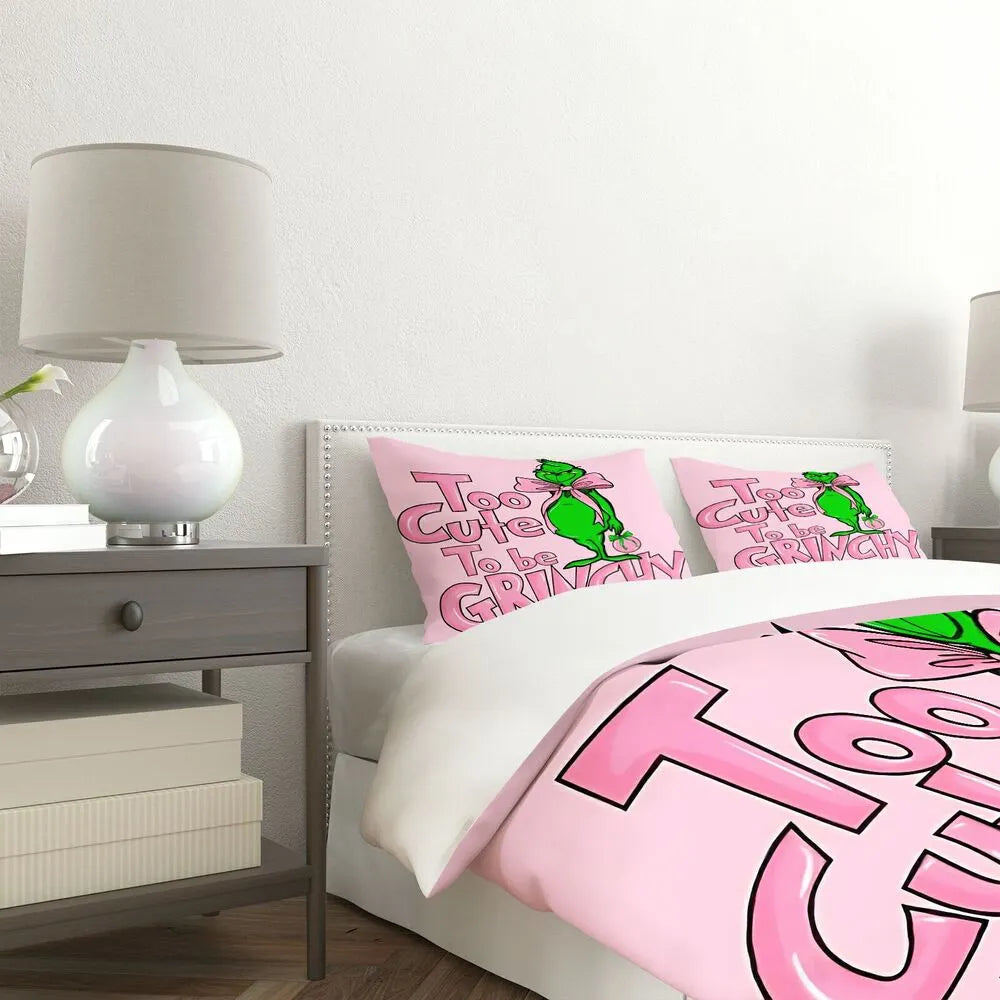 Grinch Too Cute To Be Grinchy Christmas Gift Duvet Cover Set Kids Bedding Set