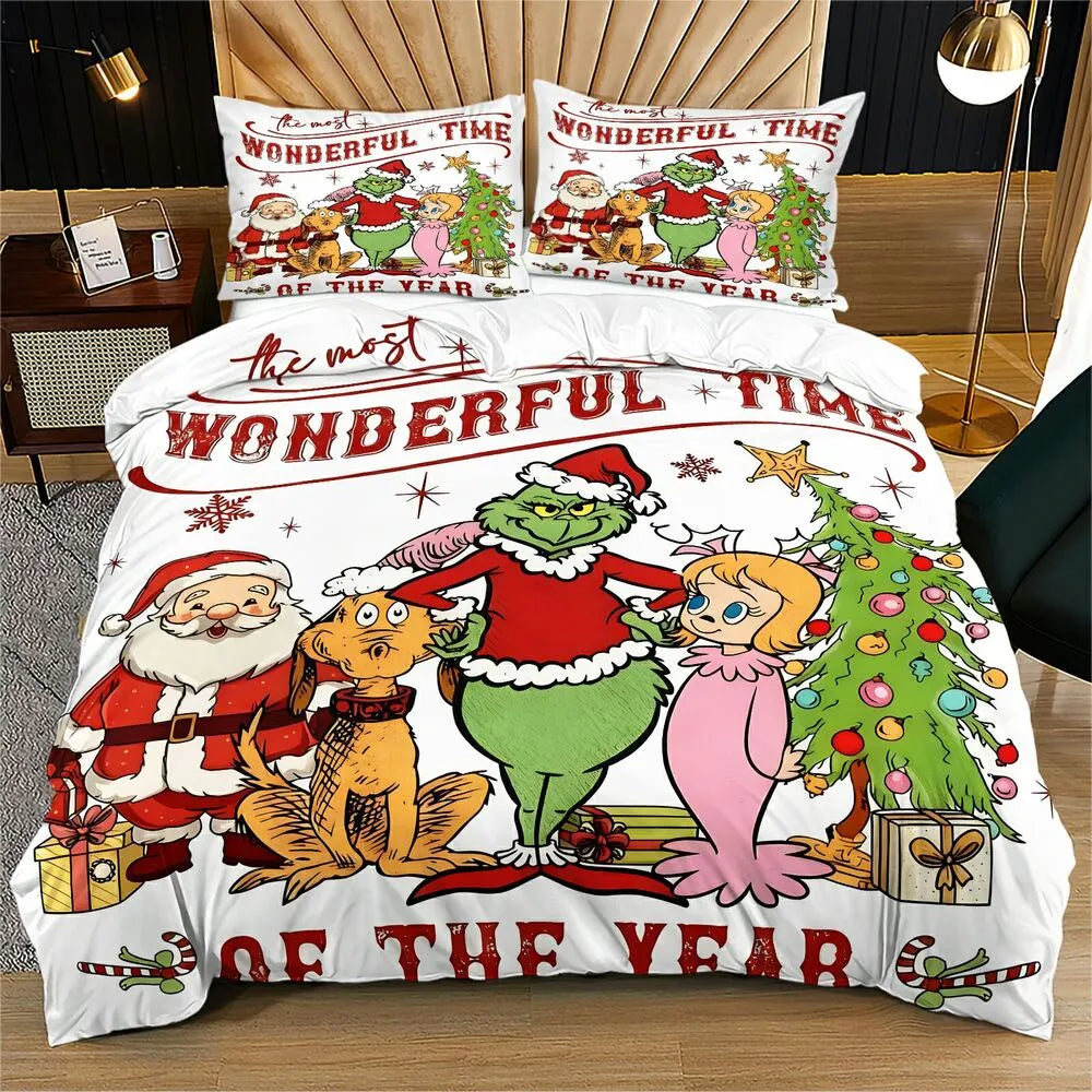 Grinch Wonderful Time Christmas Gift Duvet Cover Set Kids Bedding Set