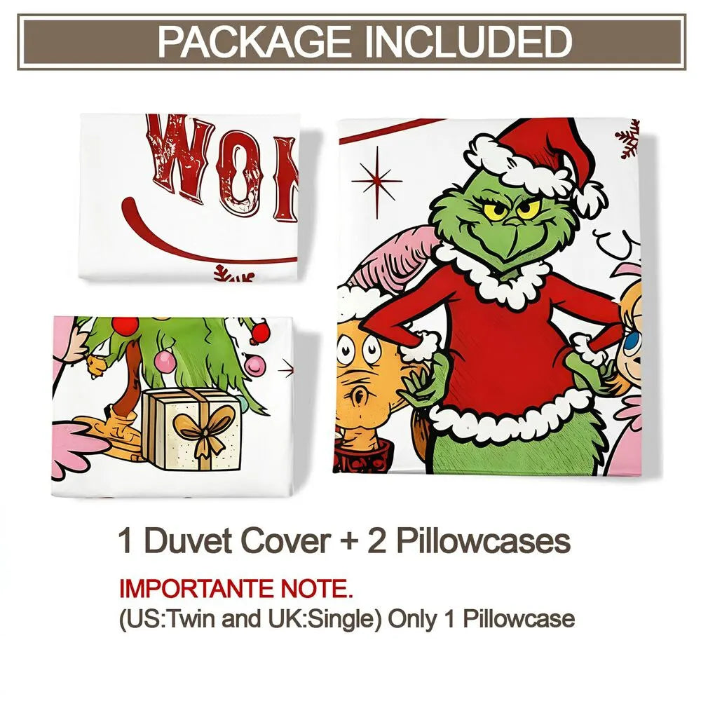 Grinch Wonderful Time Christmas Gift Duvet Cover Set Kids Bedding Set