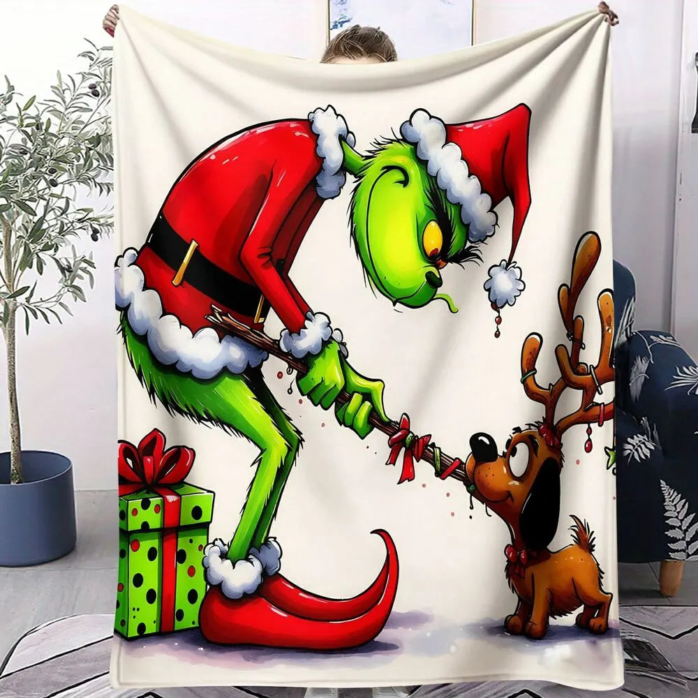 Grinch and Max Christmas Pattern Multipurpose Throw Blanket