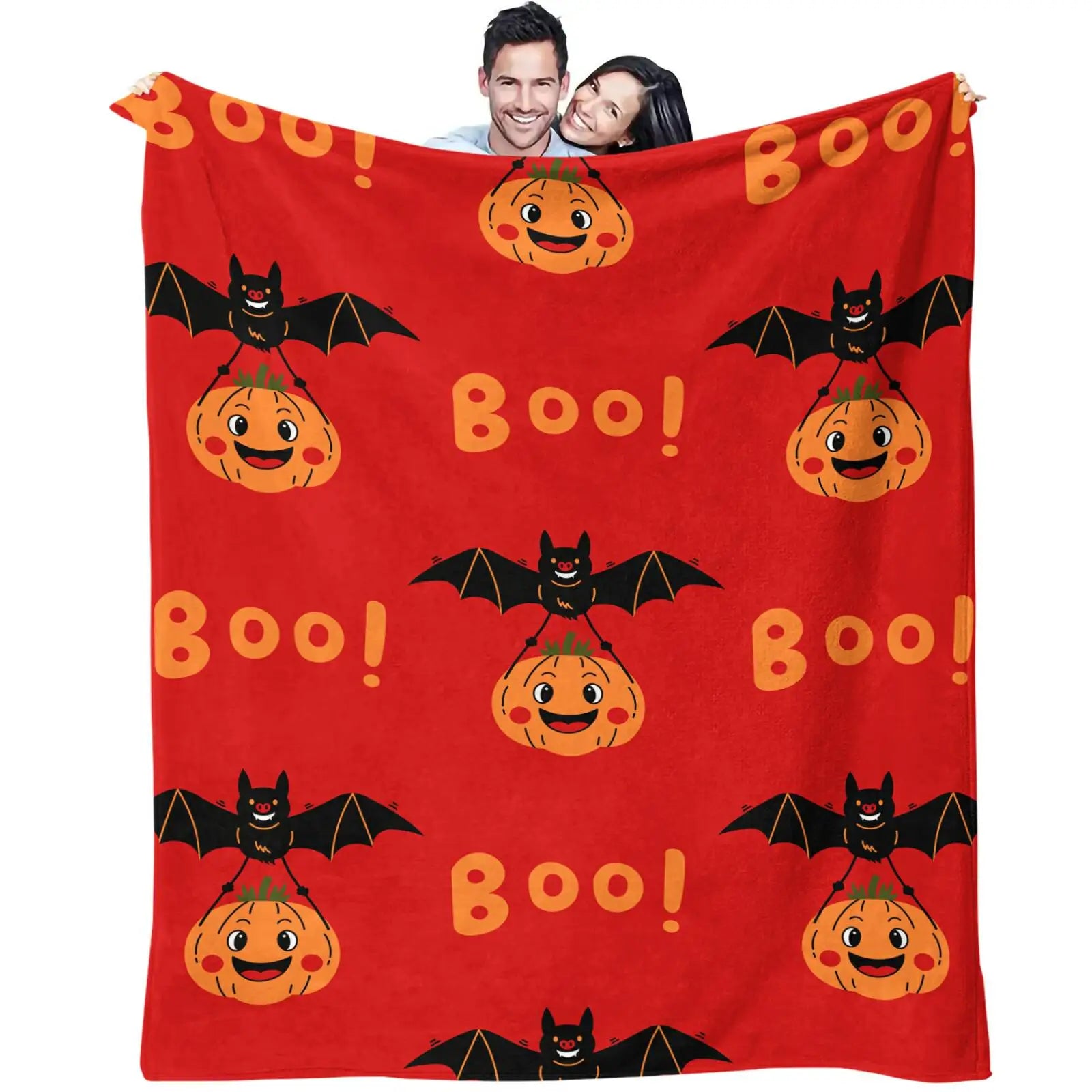 Halloween Bat & Pumpkin “Boo!” Flannel Throw Blanket