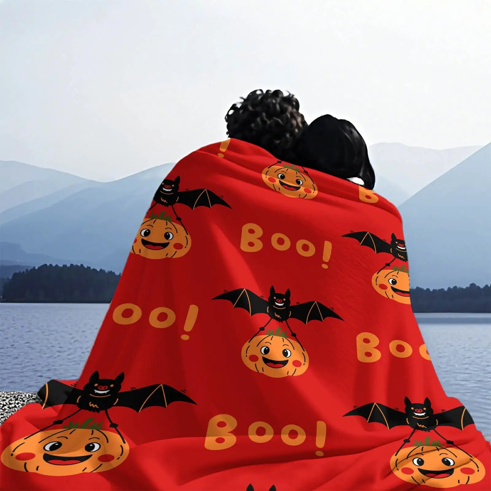 Halloween Bat & Pumpkin “Boo!” Flannel Throw Blanket