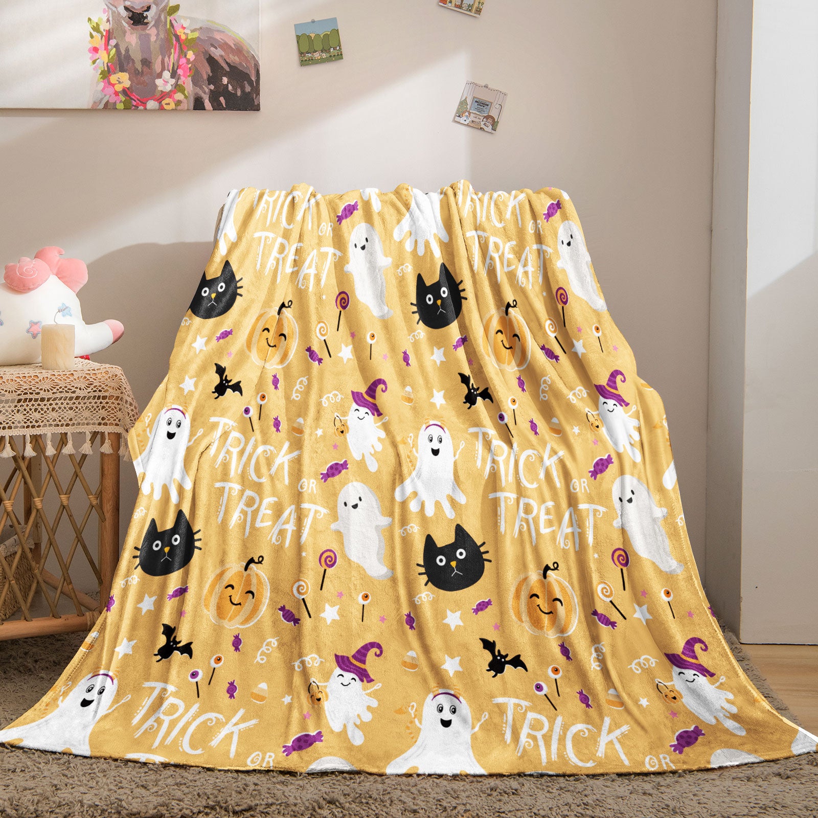 Halloween Ghost Cat Pumpkin Throw Blanket