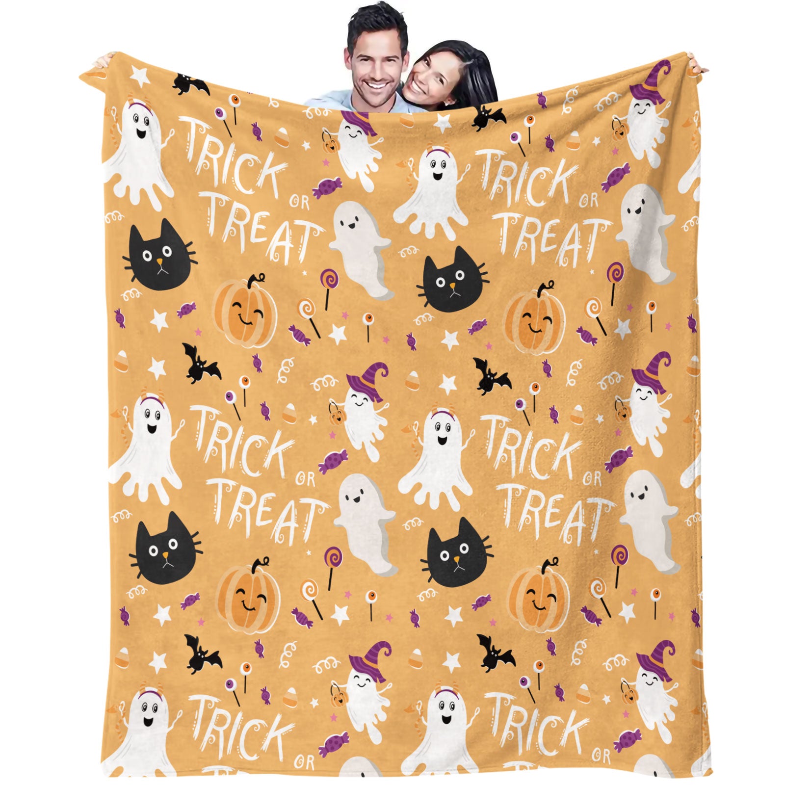 Halloween Ghost Cat Pumpkin Throw Blanket