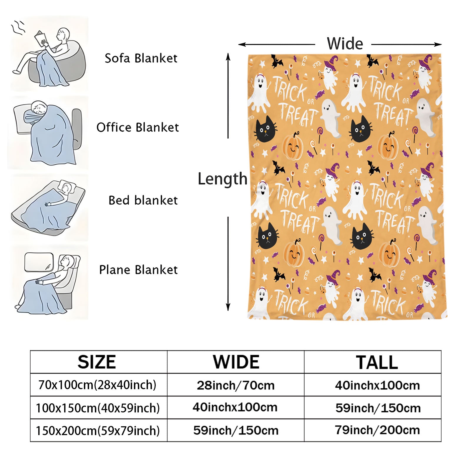 Halloween Ghost Cat Pumpkin Throw Blanket