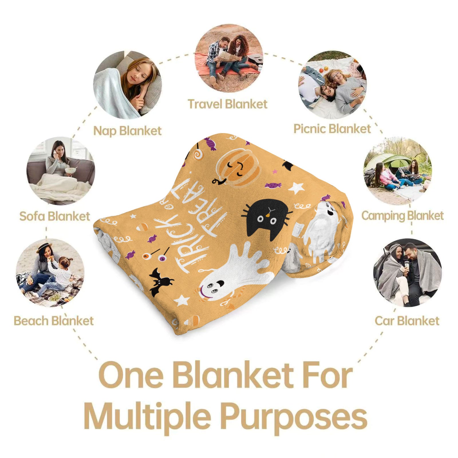 Halloween Ghost Cat Pumpkin Throw Blanket