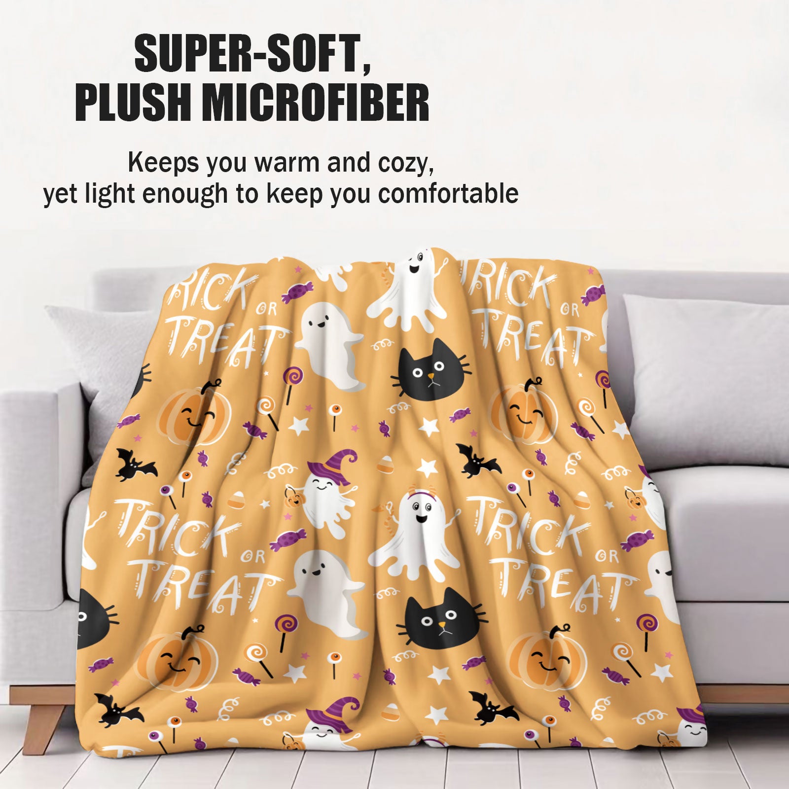 Halloween Ghost Cat Pumpkin Throw Blanket