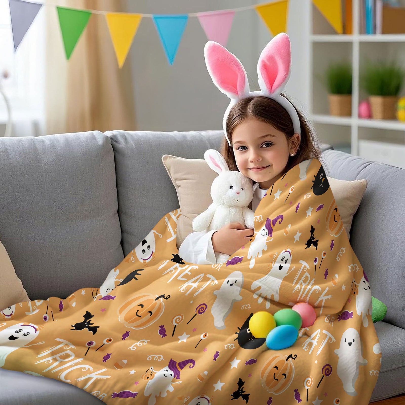 Halloween Ghost Cat Pumpkin Throw Blanket