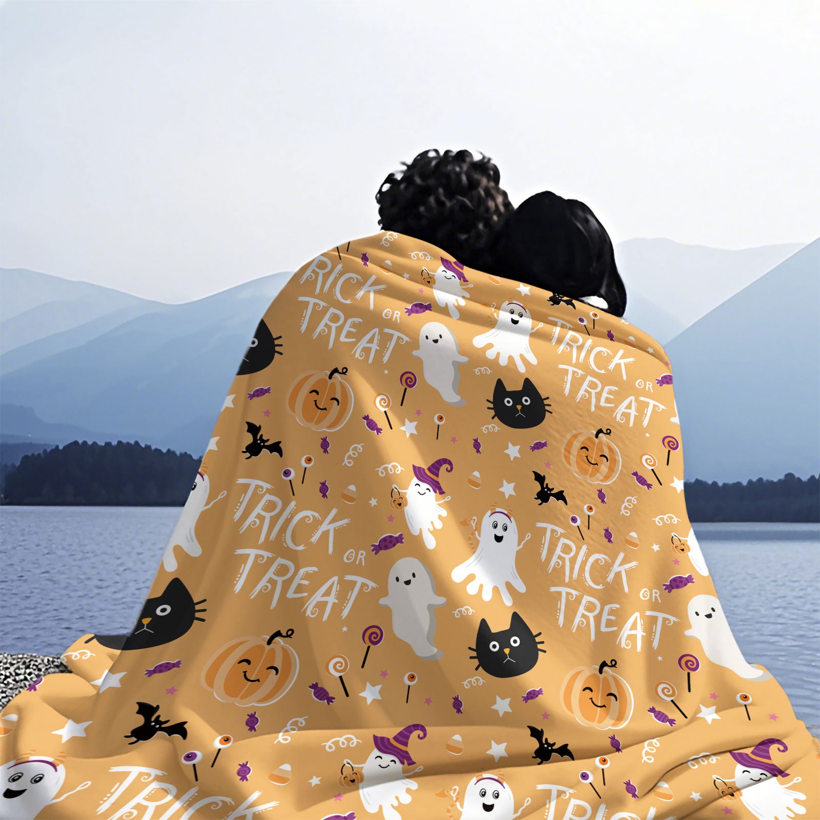 Halloween Ghost Cat Pumpkin Throw Blanket