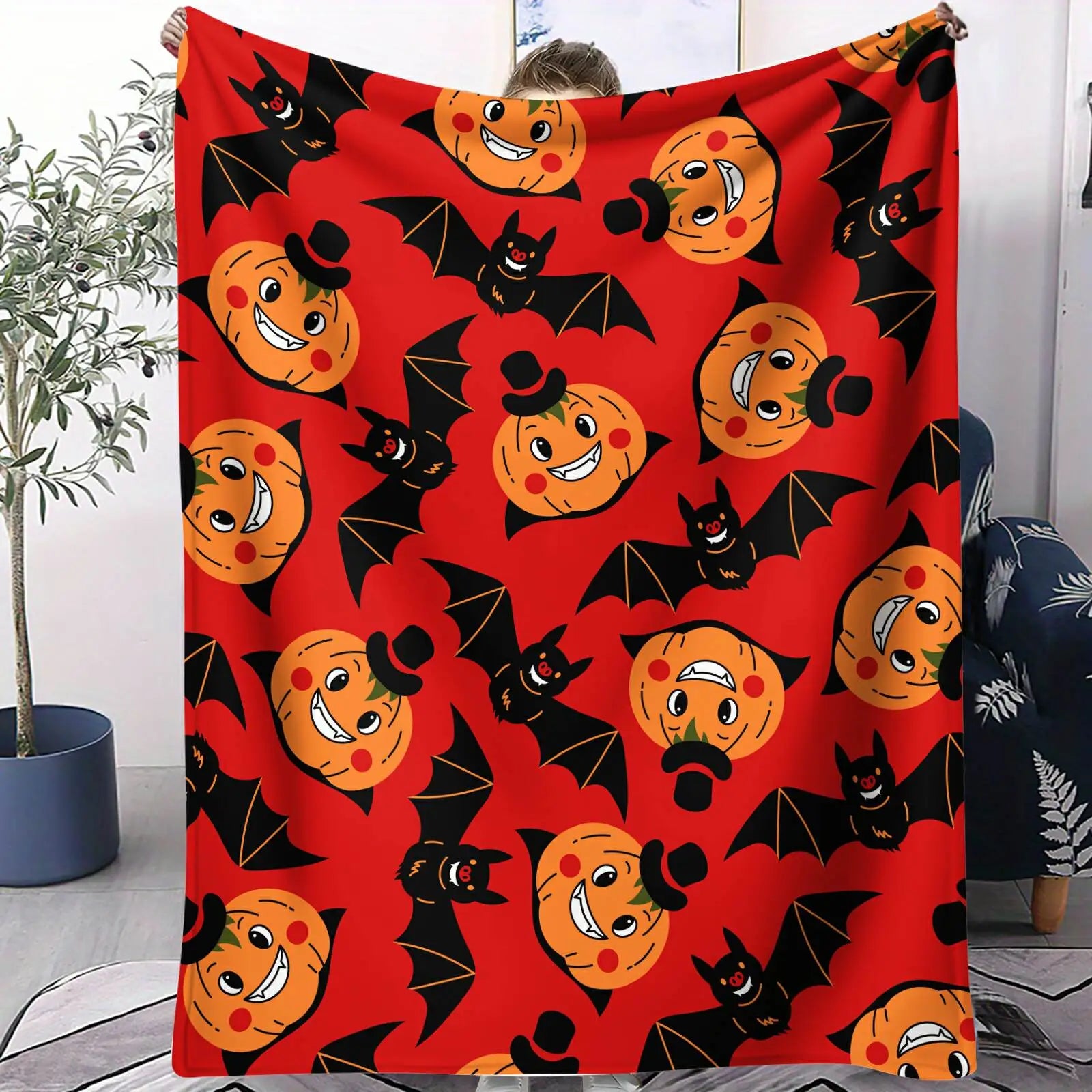 Halloween Pumpkin Bat Flannel Blankets