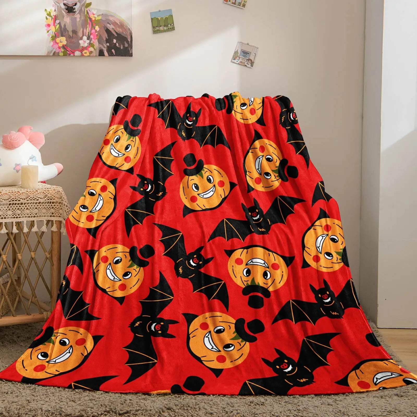 Halloween Pumpkin Bat Flannel Blankets